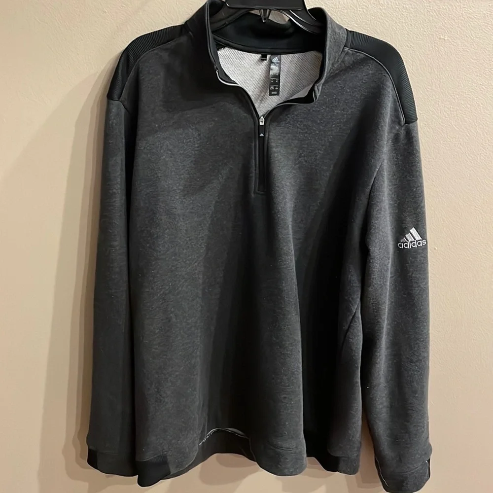 ADIDAS MENS quarter zip pull over sweatshirt / terry inside grey / blk XL